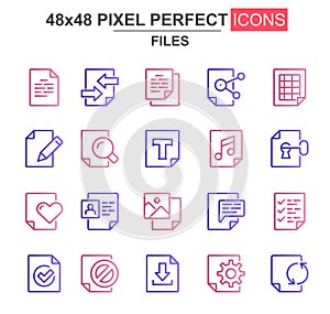Files thin line icon set.