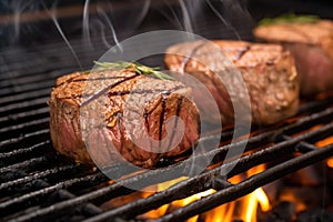 filet mignon seared on hot iron cast grill