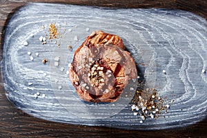 Filet mignon steak with salt and spices