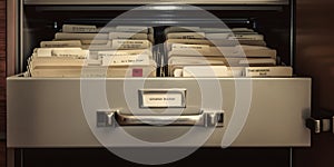 A filing cabinet with labeled folders containing importan created with generative AI