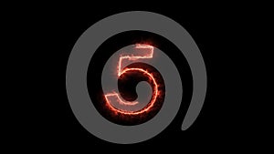 Filing fire text animation written on black background Number 5