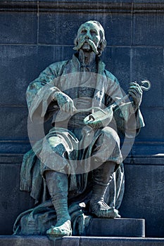 Filip Visnjic blind fiddle player. Monument to the Heroes of Kosovo in the center of Krusevac (Battle of Kosovo 1389).