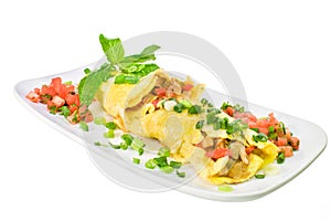Filipino chicken adobo omelet side view
