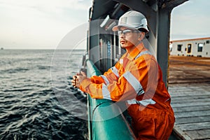 Filipino deck Officer on deck of vessel or ship photo