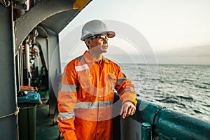 Filipino deck Officer on deck of vessel or ship photo