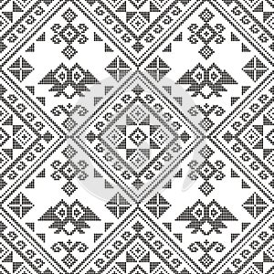 Filipino folk art - Yakan cloth inspired vector seamless pattern in black