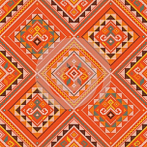 Filipino folk art Yakan cloth inspired vector seamless pattern, geometric textile or fabric print design from Philippines