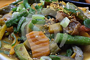 Filipino food, `pinakbet`, is a so called viand that is eaten with rice