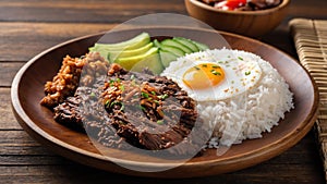 filipino rice dish tapsilog isolated on a woode ai generated photo