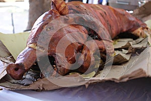Filipino roasted pig delicacy called lechon.
