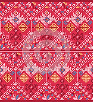 Filipino traditional art - Yakan cloth inspired vector seamless pattern, retro textile or fabric print design