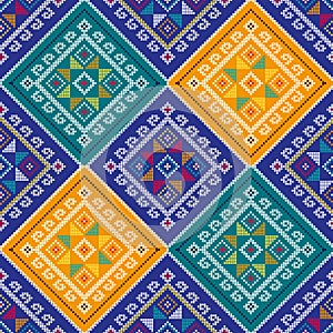 Filipino traditional vector pattern folk art - Yakan weaving style inspired vector design, geometric textile or fabric print from