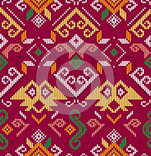 Filipino unique folk art - Yakan cloth inspired vector seamless pattern, retro textile or fabric print design from Philippines on