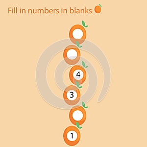 Fill in the blanks of orange fruit. Number exercises for kindergarten children