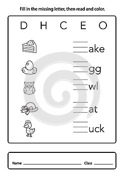 Fill in the missing letter, then read and color photo