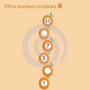 Fill number in the blanks with number in orange fruit as an illustration