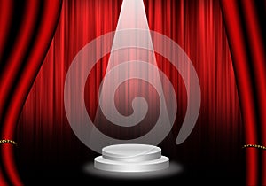 Fill object : Flare Stage with red curtain and pedestal circle.