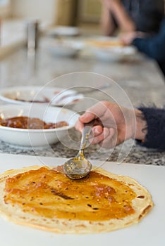 Fill pancakes with jam - dessert