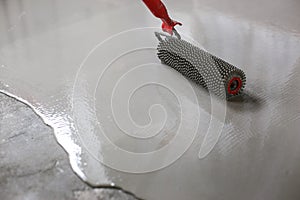 Fill screed floor repair and furnish, shallow dof