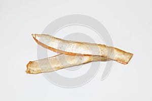 Fille of smoked salmon in a white background photo