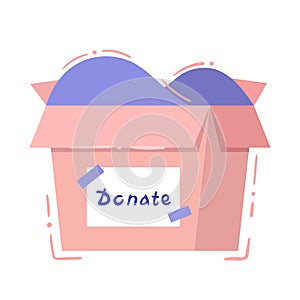 Filled charity box for donation - isolated vector drawing
