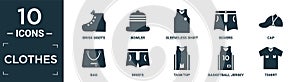 filled clothes icon set. contain flat brisk boots, bowler, sleeveless shirt, boxers, cap, bag, briefs, tanktop, basketball jersey