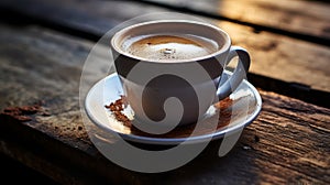 Filled cup aromatic coffee close-up