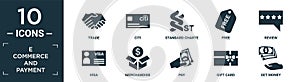 filled e commerce and payment icon set. contain flat trade, citi, standard charte, free, review, visa, merchandise, pay, gift card