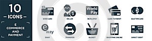 filled e commerce and payment icon set. contain flat wirecard, seller, worldpay, card payment, mastercard, eway, transfer, basket photo