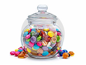 filled glass candy jar isolated over white background
