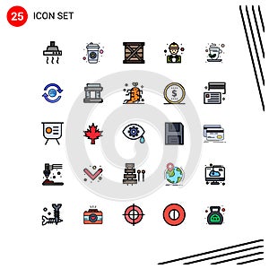 Filled line Flat Color Pack of 25 Universal Symbols of manager, labor, box, engineer, programing