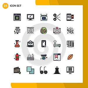 Filled line Flat Color Pack of 25 Universal Symbols of ui, scissors, pc, office, schedule