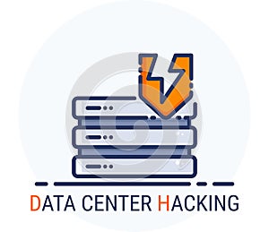 Filled Line Icons Style. Hacker Cyber crime attack Data Center Hacking for web design, ui, ux, mobile web, ads, magazine, book,