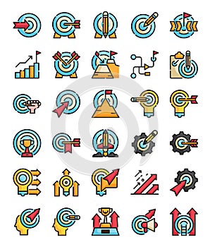 Filled outline arrow target success icons pack