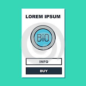 Filled outline Banner, label, tag, logo for bio green healthy food icon isolated on turquoise background. Organic