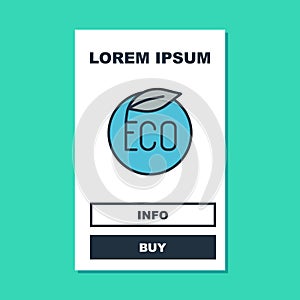 Filled outline Banner, label, tag, logo for eco green healthy food icon isolated on turquoise background. Organic
