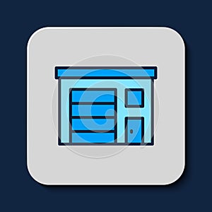 Filled outline Building of fire station icon isolated on blue background. Fire department building. Vector