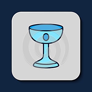 Filled outline Christian chalice icon isolated on blue background. Christianity icon. Happy Easter. Vector