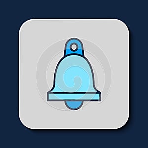 Filled outline Church bell icon isolated on blue background. Alarm symbol, service bell, handbell sign, notification