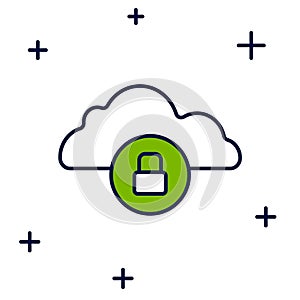 Filled outline Cloud computing lock icon isolated on white background. Security, safety, protection concept. Protection