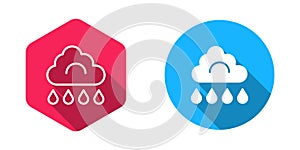 Filled and outline Cloud with rain icon isolated with long shadow background. Rain cloud precipitation with rain drops photo