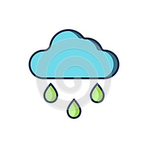 Filled outline Cloud with rain icon isolated on white background. Rain cloud precipitation with rain drops. Flat filled photo