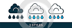 Filled outline Cloud with rain icon isolated on white background. Rain cloud precipitation with rain drops. Vector photo