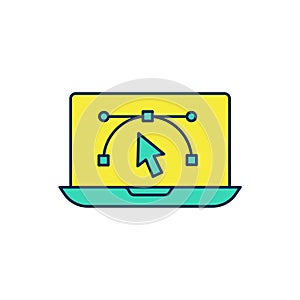 Filled outline Computer display with vector design program icon isolated on isolated on white background. Photo editor