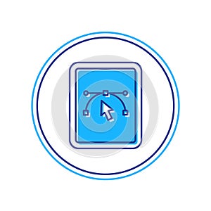 Filled outline Computer display with vector design program icon isolated on isolated on white background. Photo editor