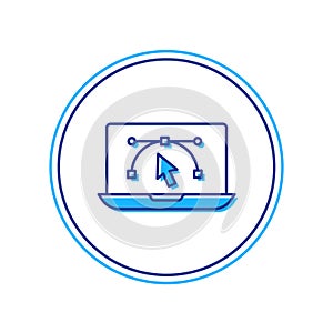 Filled outline Computer display with vector design program icon isolated on isolated on white background. Photo editor