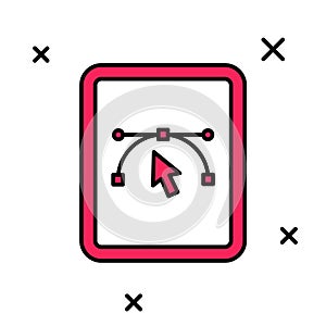 Filled outline Computer display with vector design program icon isolated on isolated on white background. Photo editor