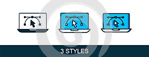 Filled outline Computer display with vector design program icon isolated on isolated on white background. Photo editor