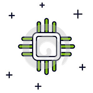 Filled outline Computer processor with microcircuits CPU icon isolated on white background. Chip or cpu with circuit