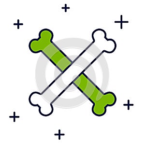 Filled outline Crossed bones icon isolated on white background. Pets food symbol. Happy Halloween party. Vector